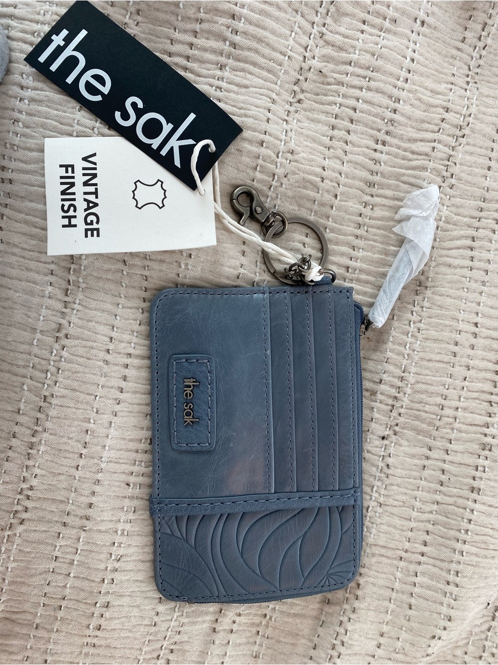 The Sak Vintage Finish Blue Leather Card Case with Key Ring